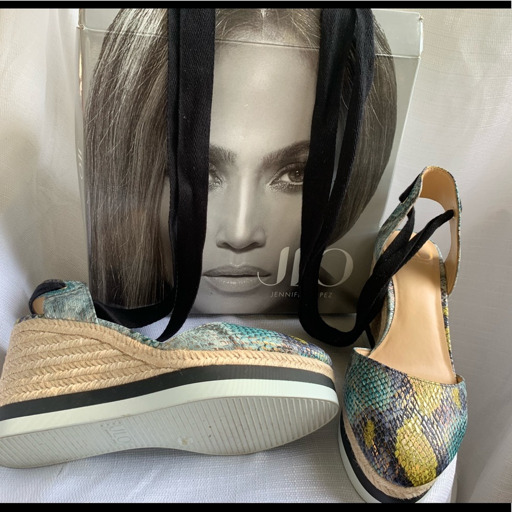 J-Lo  multicolored tie up platforms size 8.5. Like NEW worn once.